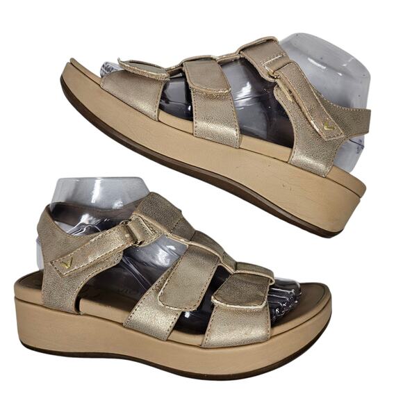 VIONIC Tami Backstrap Platform Wedge Metallic Sandals in Champagne Size 7 - Picture 3 of 10
